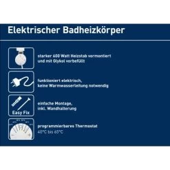 Elektrischer Badheizkörper Wuppertal Mit Programmierbarem Thermostat 600 W -Garten Welt Verkauf 4007871151554 A02 010819